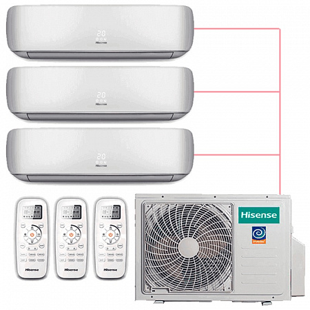 Мульти-сплит система HISENSE серии PREMIUM DESIGN FREE MATCH DC Inverter (3 порта) AMW3-24U4SZD / 3x AMS-09UR4SVETG67 (25м+25м+25м)